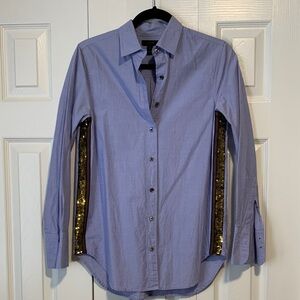 J. Crew Blue Button Down Shirt with Gold Sequin Accents Size 2